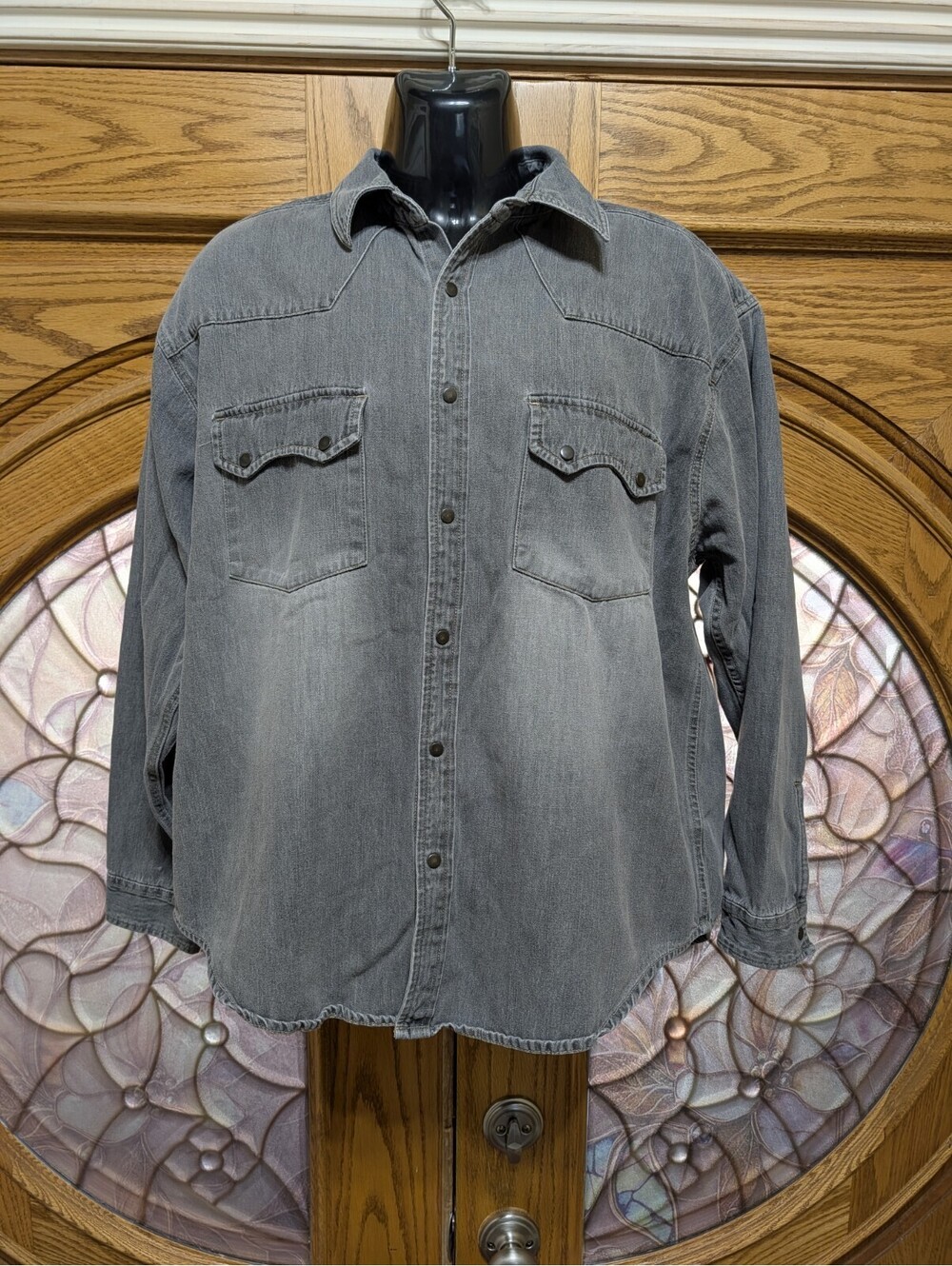 Bugle Boy Denim Snap Up  Western Shirt XL Gray Rodeo Vintage
